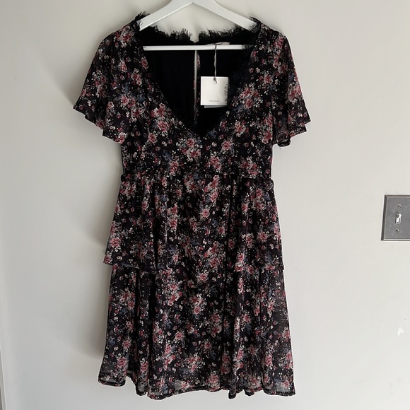 New Two Way  Italian MINI Black Floral Cipria DRESS Sz S - Picture 1 of 8